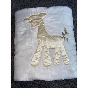 VTG Neutral Baby Blanket Galante Studio Yellow Giraffe w/Flower Appliqué